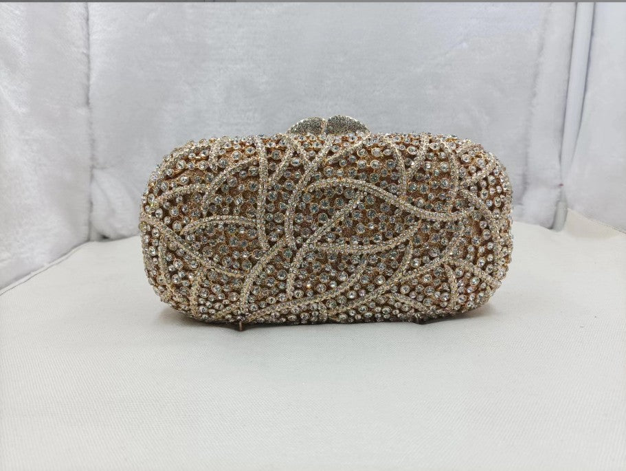 XIYUAN Women Burgundy Stones Evening Bags Crystal Clutch Wedding Party Rhinestone Handbags Bridal Floral Minaudiere Purses Green