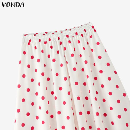 VONDA Polka Dot Bohemian Long Skirts Women Oversize Casual Elastic Waist Jupes Faldas Saia 2025 Autumn Maxi Skirt Plus Size 5XL