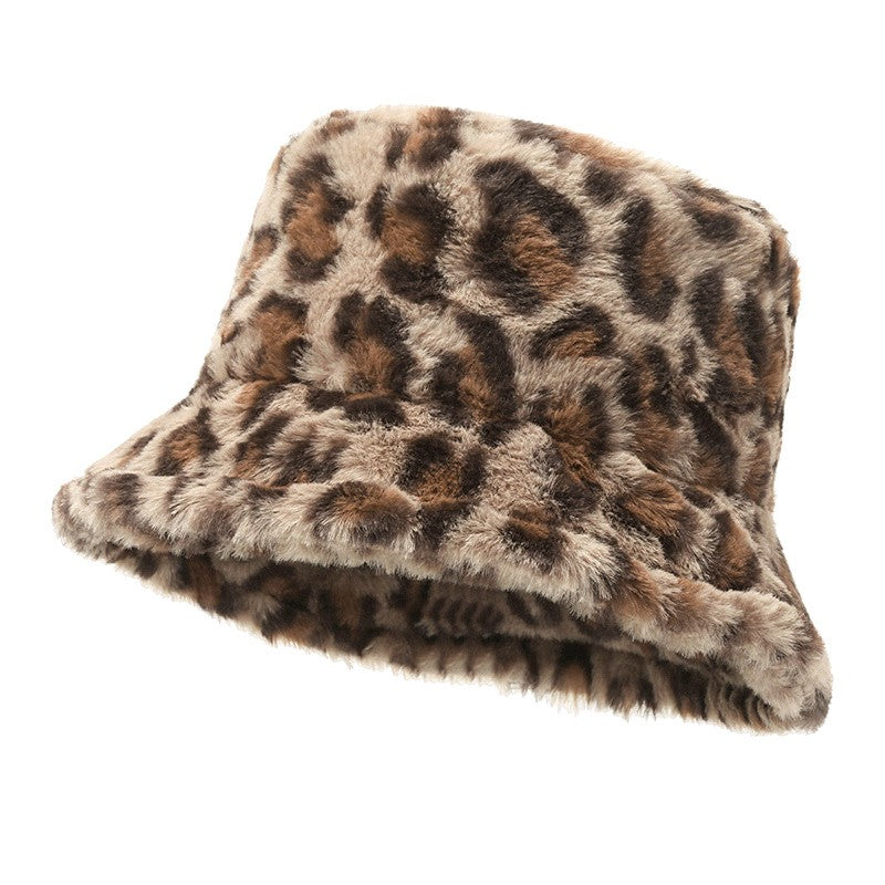 Winter Bucket Hat Leopard Faux Fur Fluffy Bucket Hats Women Outdoor Warm Sun Hat Soft Furry Fisherman Cap Girl Fashion Panama