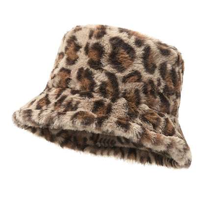 Winter Bucket Hat Leopard Faux Fur Fluffy Bucket Hats Women Outdoor Warm Sun Hat Soft Furry Fisherman Cap Girl Fashion Panama