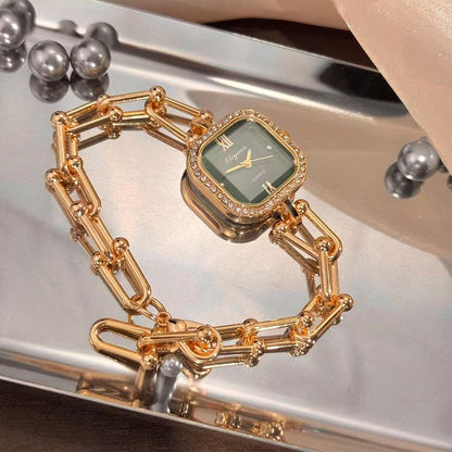 Luxury Minimalist Bracelet Watch Creative Square Multi-Faceted Glass Quartz Movement Chain Mid-century Small High-End Acces