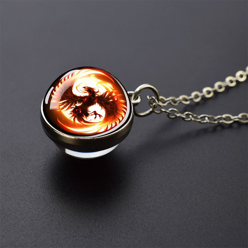 Colares Aurora Yin Yang Fênix de Gelo e Fogo Pingente de Bola de Vidro Dupla Face Colar de Correntes da Moda Joias Legais Feminino Masculino