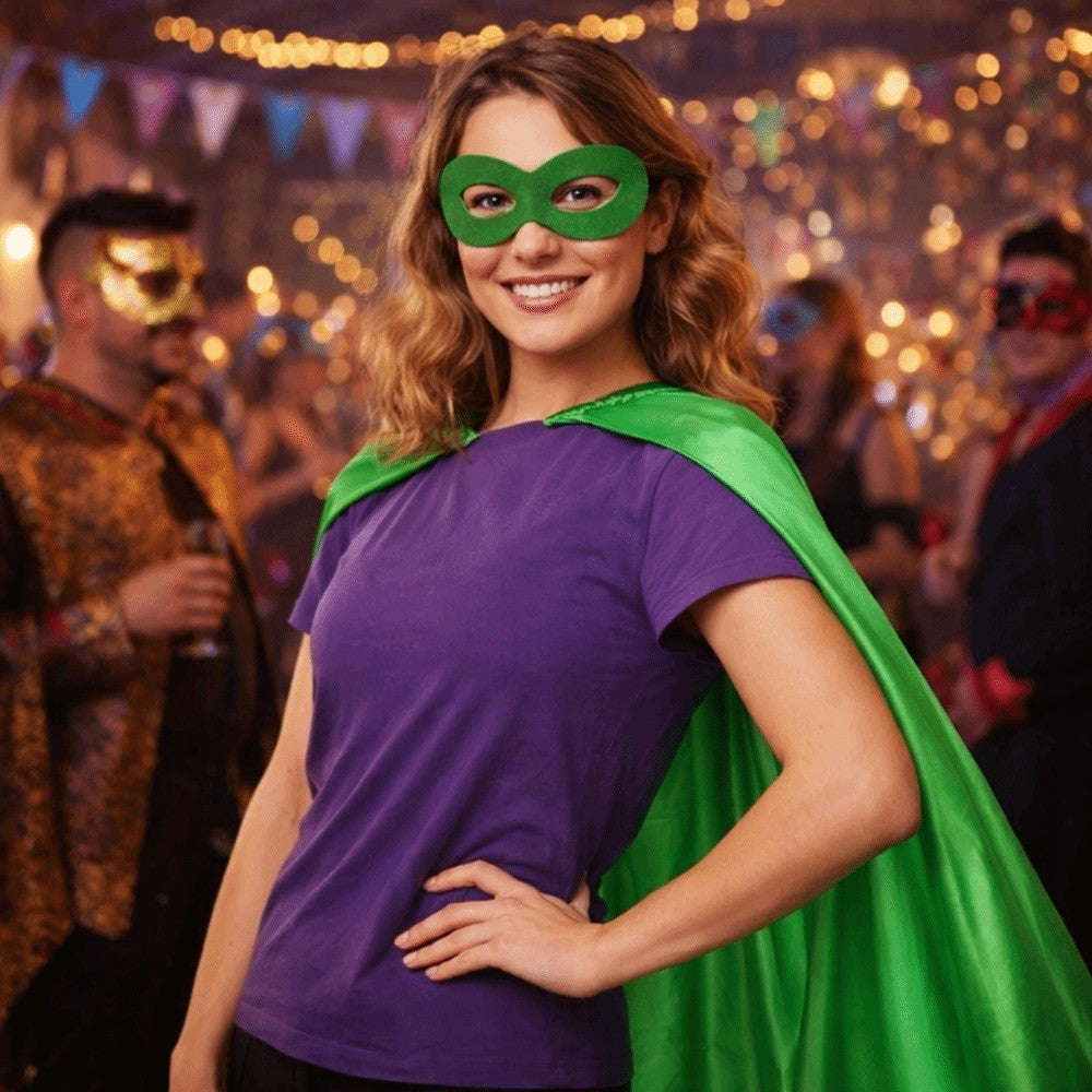 2Pcs/Set Solid Color Adult Superhero Cape with Eye Mask Cosplay Costume Dress Up Halloween Superhero Cloak Includes Eye Mask