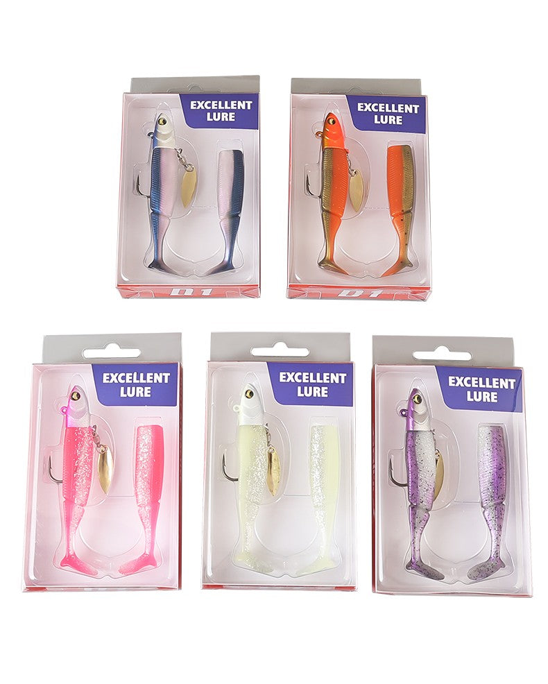 Iscas de Pesca TAIYU de Venda Quente 20g Jig Head T-tail Isca Macia de Silicone Wobbler Isca Colher Giratória de Metal para Pesca de Lúcio Truta Baixo