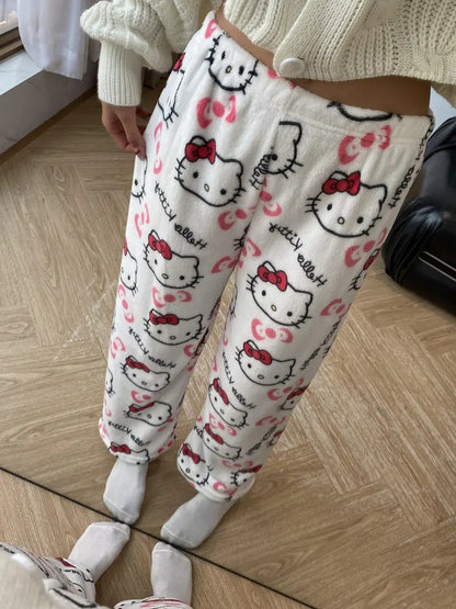 Y2K Hello Kitty Pajamas Pants Sanrio Anime Women's Pajama Pants Cartoon Fashion Home Sleepwear Trousers Leisure Home Clothing