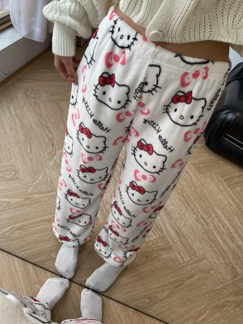 Calça de Pijama Hello Kitty Y2K Sanrio Anime Feminina Calças de Pijama Desenho Animado Moda Roupa de Dormir Calças de Lazer Roupa de Casa