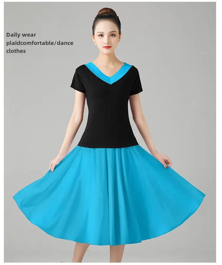 Plus Size Elegant Plus Size Women's Long Dress For Dancing And Commuting Stylish Square Dance Skirt With Wide Hemline For Soc...