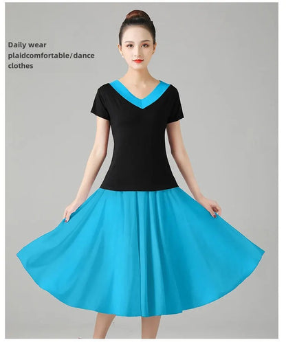Plus Size Elegant Plus Size Women's Long Dress For Dancing And Commuting Stylish Square Dance Skirt With Wide Hemline For Soc...