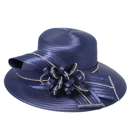 Chapéu Fedora Feminino Elegante Preto Vestido Formal Senhora Igreja Coquetel Chá Festa Chapéus Derby para Mulheres Laço Flor Aba Larga Chapéus Cloche