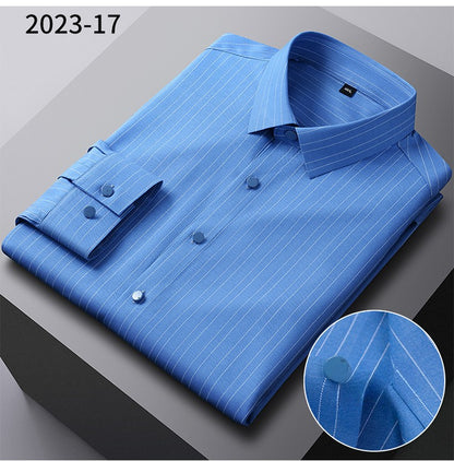 New in shirt elastic plaid casual long sleeve shirts for men slim fit formal shirt fashion easy-care elegants business clothes