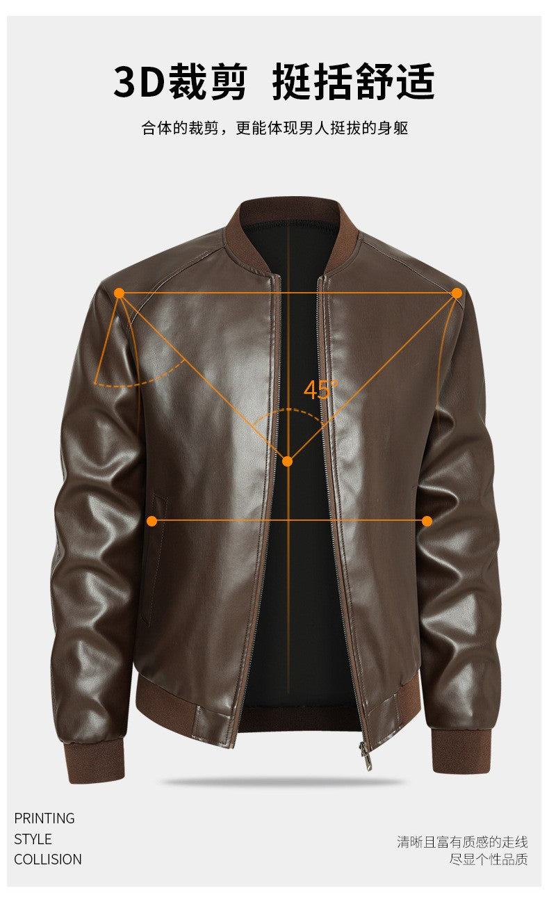 Spring Autumn Men Motorcycle Leather Jacket Junior Coat Men Stand Up Collar Casual Handsome Leather Jacket men Jacket