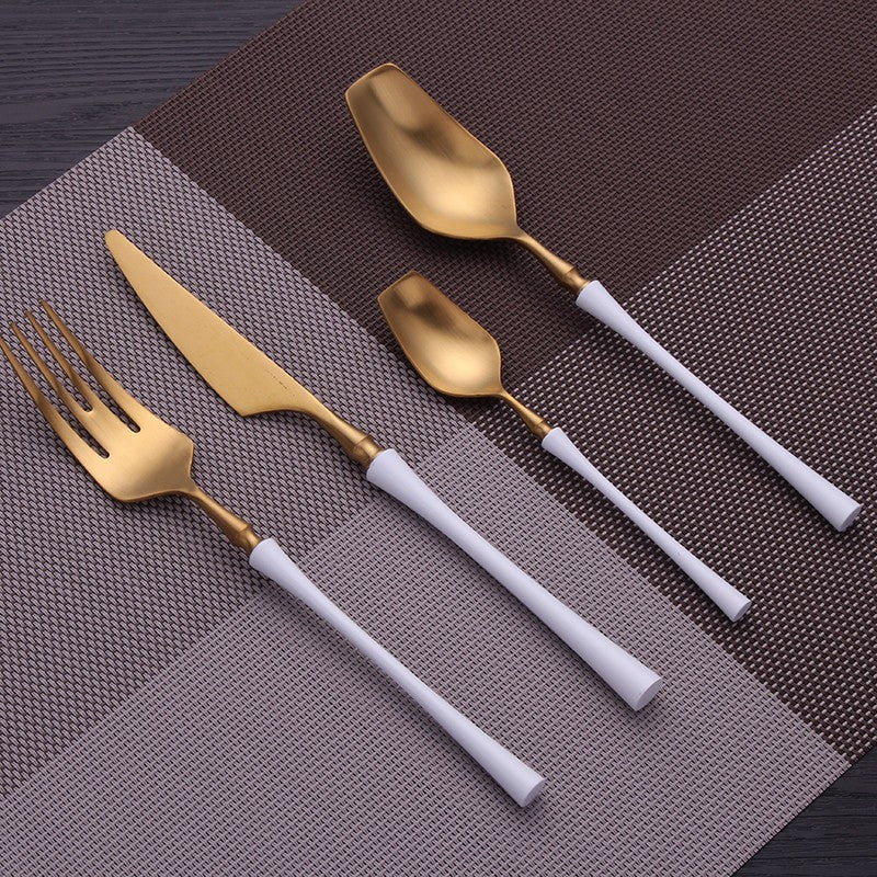 Conjunto de Talheres Matte Dourado Garfos Colheres Facas Conjunto de Talheres Aço Inoxidável Dourado Prata com Garfo de Bolo