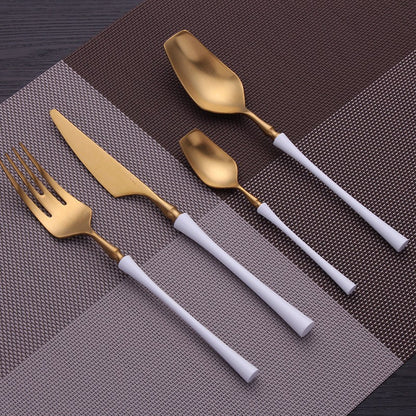 Conjunto de Talheres Matte Dourado Garfos Colheres Facas Conjunto de Talheres Aço Inoxidável Dourado Prata com Garfo de Bolo