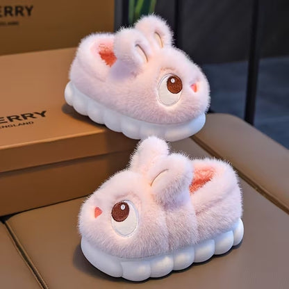 Boys & Girls Autumn Winter Cotton Slippers Kids Slip-On Warm Shoes Cute Rabbit Non-slip Soft Comfortable Plush Home Indoor Shoes