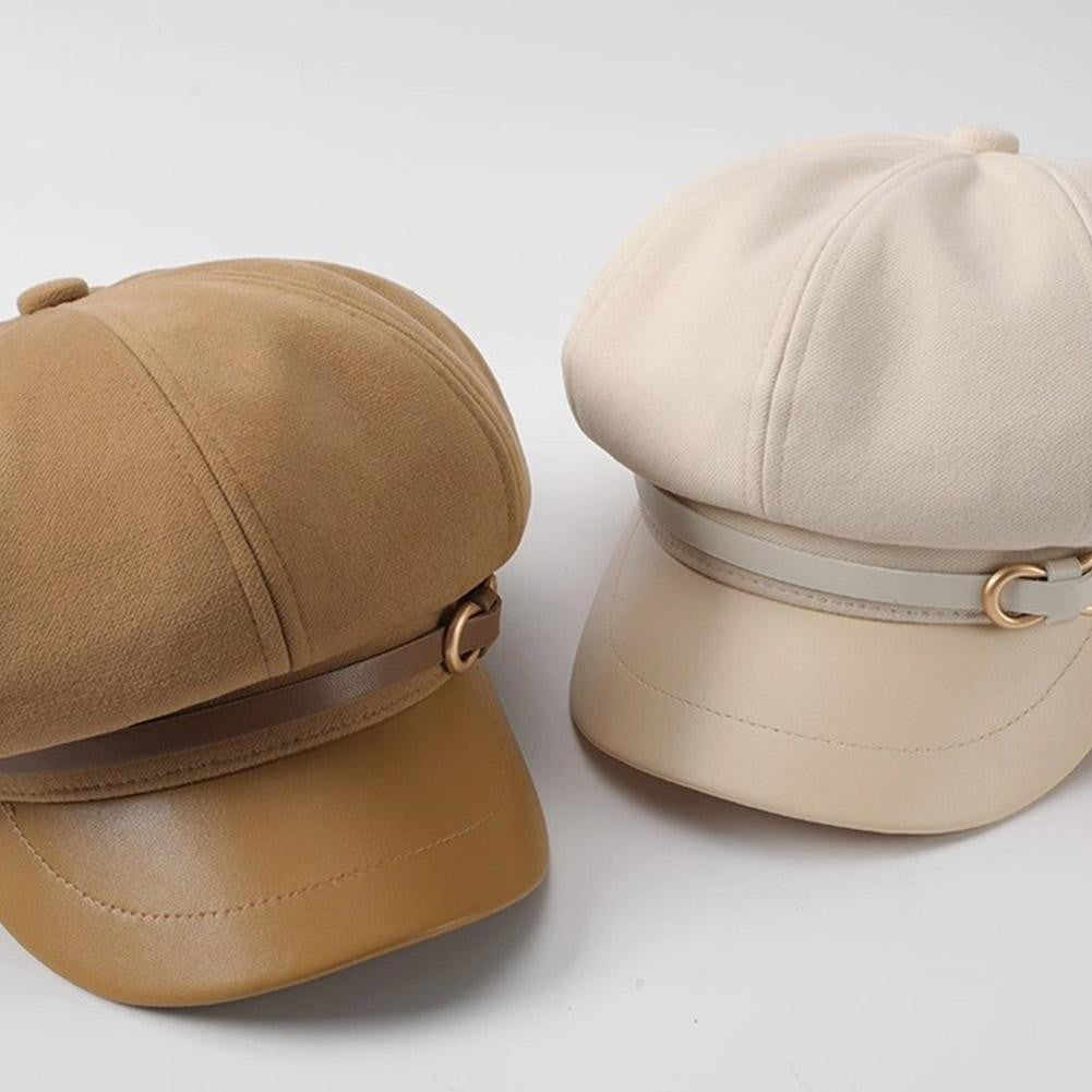 Retro British Style Beret for Women, Versatile Octagonal Newsboy Cap for Big Head Circumference Spring Autumn Hat