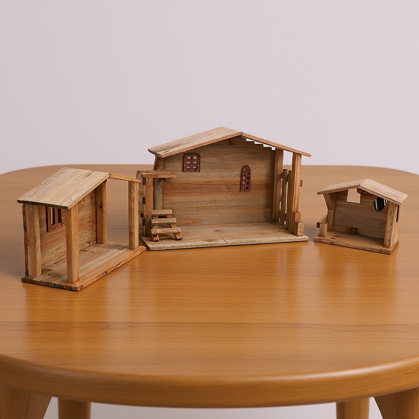 Wooden Christmas Stable Decor - Solid Wood Rustic Stackable House Ornament for Tabletop, Fireplace, Kitchen & Holiday DIY