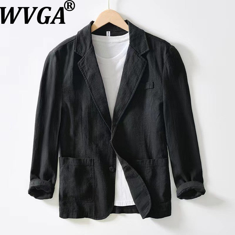 WVGA Spring Autumn New Man Tide Turn-Down Collar Suit Jacket Niche Chic Casual Pocket Cotton Long Sleeved Blazers Ins Y2K W14142