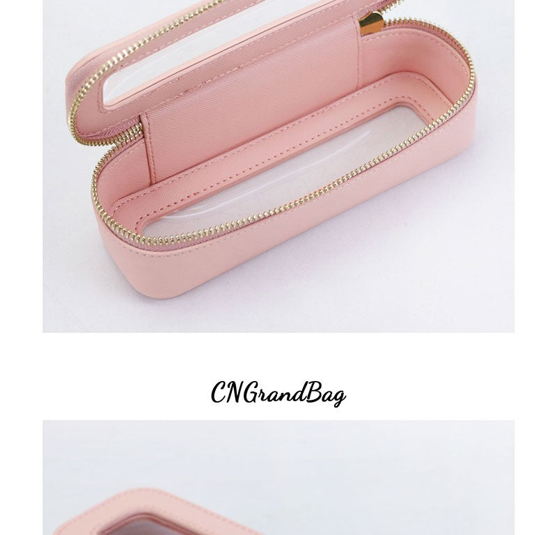 Free Custom Name Genuine Leather Travel Cosmetic Bag Set Colorful Classic Saffiano Portable Wash Bag for Women