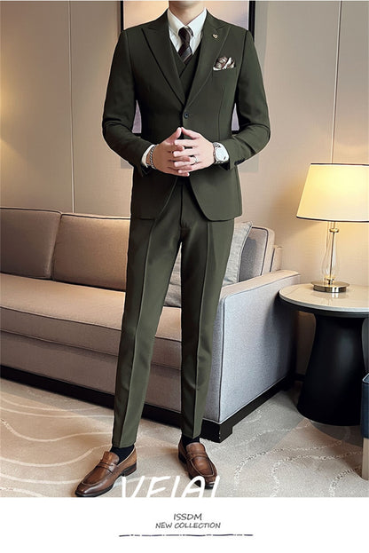 Customized(Jacket+Vest+Pants) Men Spring High Quality Business Suits Jacket/Male Groom's Wedding Dress Fashion Slim Fit Tuxedo B