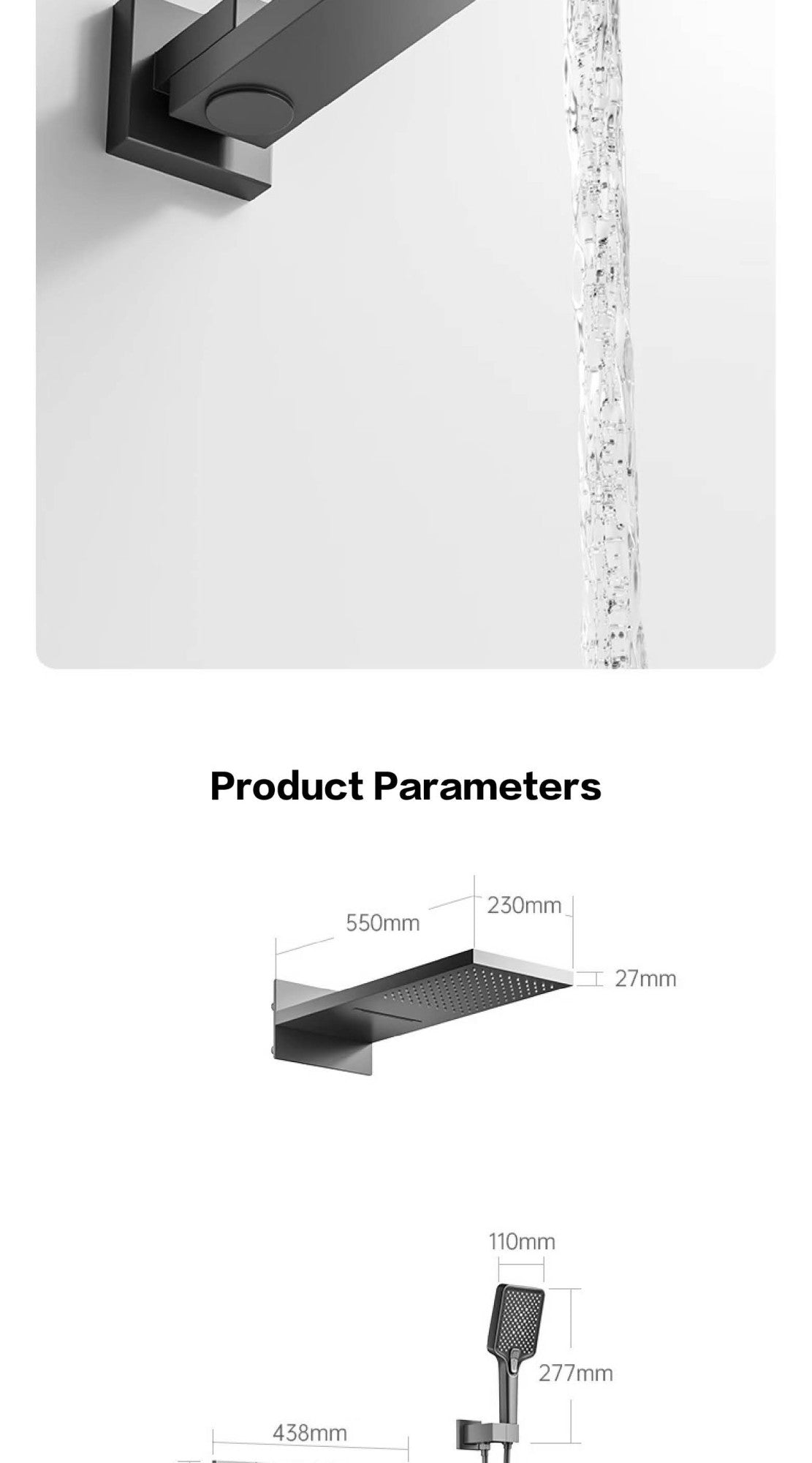 Sistema de chuveiro de parede com temperatura constante em latão cinza chumbo, montado na parede, com display digital LED, torneira de banheiro com água quente e fria