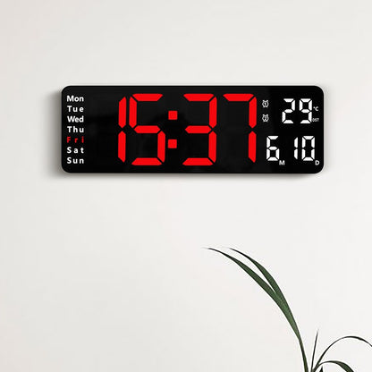 Large Digital Wall Clock Temp Date Week Display Remote Control Power Off Memory Table Clock Wall-mounted Dual Alarms LED Clocks