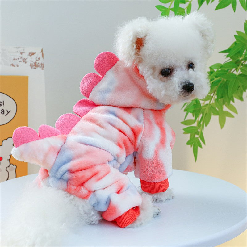 Roupinha de Fleece Super Macio para Animais de Estimação Cachorrinho Outono Inverno Pelúcia Quente Macacão para Cães Quatro Patas Dinossauro Unicórnio Cosplay Roupa para Gatos