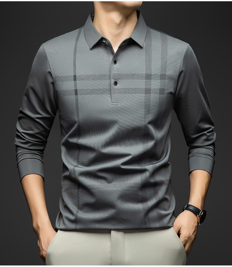 BROWON Graphic Polo Shirt Men 2025 Autumn New Business Slim Long Sleeve T Shirt Man Casual Loose Printed Striped Clothes for Men