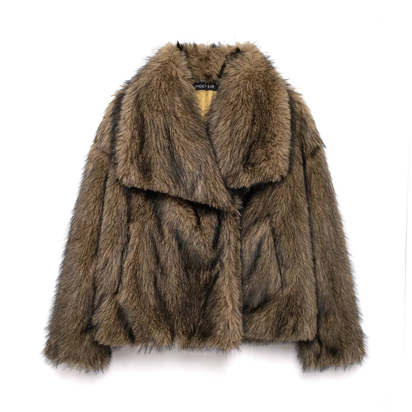 KONDALA 2025 Fall Winter Casual Faux Fur Brown Women Warm Jackets Streetwear Turn Down Collar Christmas Oversized Elegant Coats