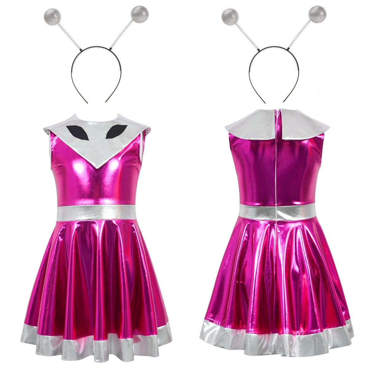 Cyber Alien Laser Reflective Alien Cosplay Dress, Adult and Children's Party Outfit, Including Tentacle Headpiece