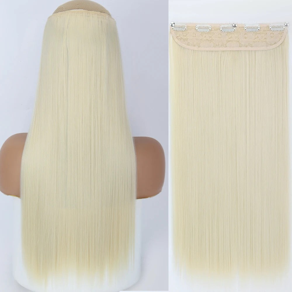 Extensão de Cabelo Liso Comprido de Fibra Sintética Resistente ao Calor com 5 Clipes 22"32" Preto Castanho Loiro