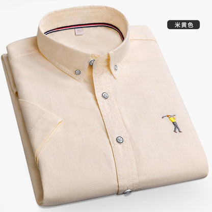 New Summer Short-sleeved Shirt Men's Solid Color Oxford Spinning Casual Embroidery Fashion Slim Shirt Short Men Drop Shipping