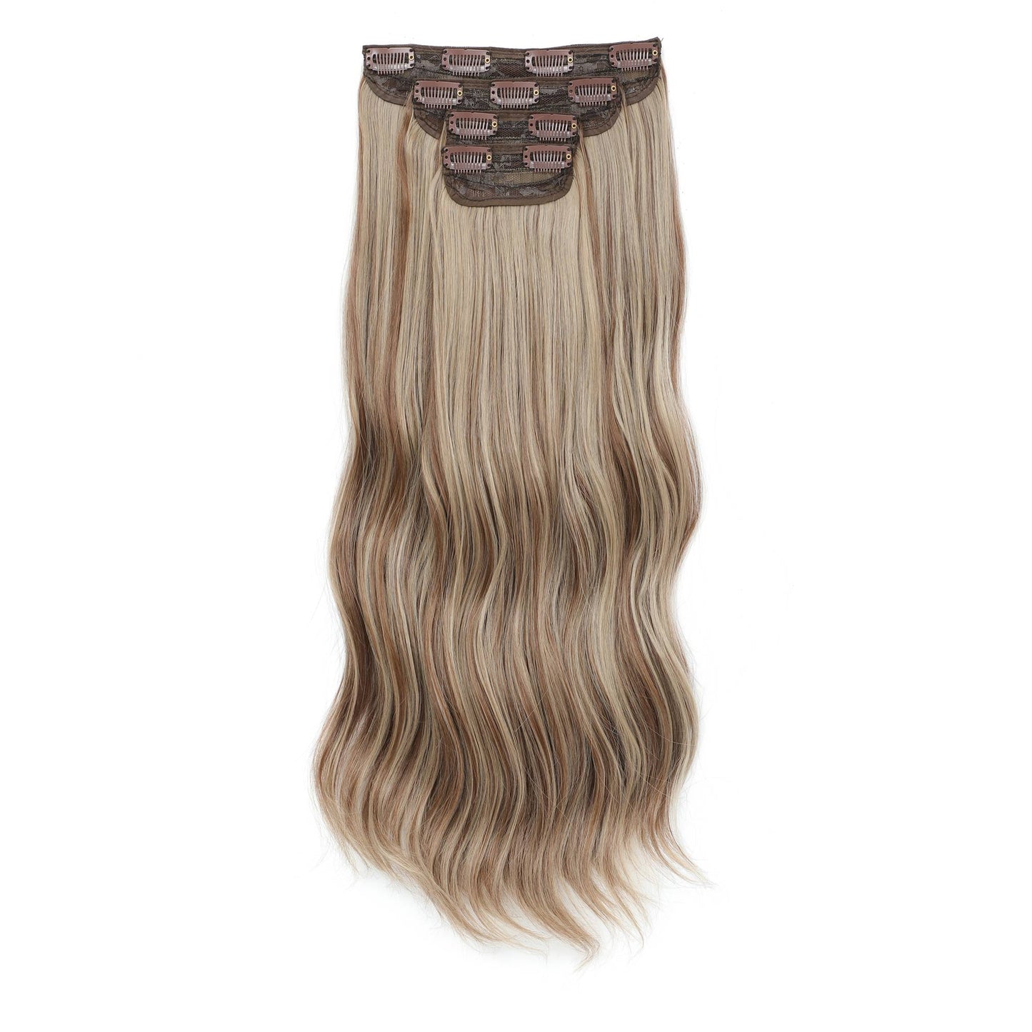 Apliques de cabelo sintéticos ondulados loiros 27/613 de 61 cm (24 polegadas) com presilhas brancas, 4 peças/lote, 220g, fibra resistente ao calor