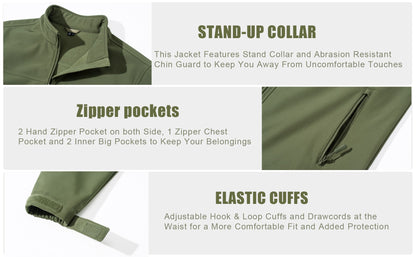 TACVASEN Waterproof Fleece Lining Windbreaker Mens Winter Work Jackets Zipper Pocket Casual Coats Full Zip Outwear Tops