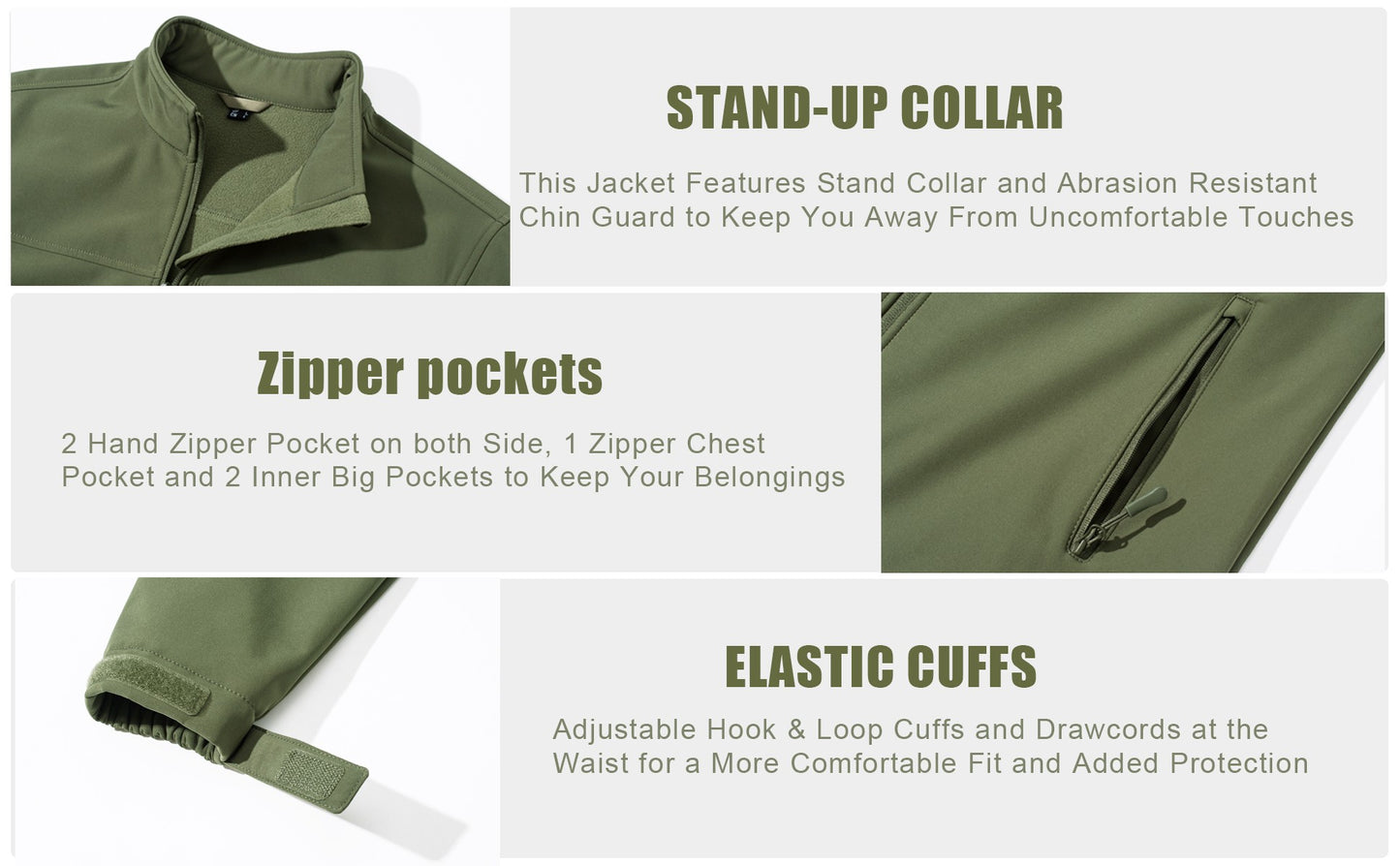 TACVASEN Waterproof Softshell Jackets Mens Winter Fleece Lined Work Jackets Zipper Pocket Outdoor Jacket Male Windbreaker