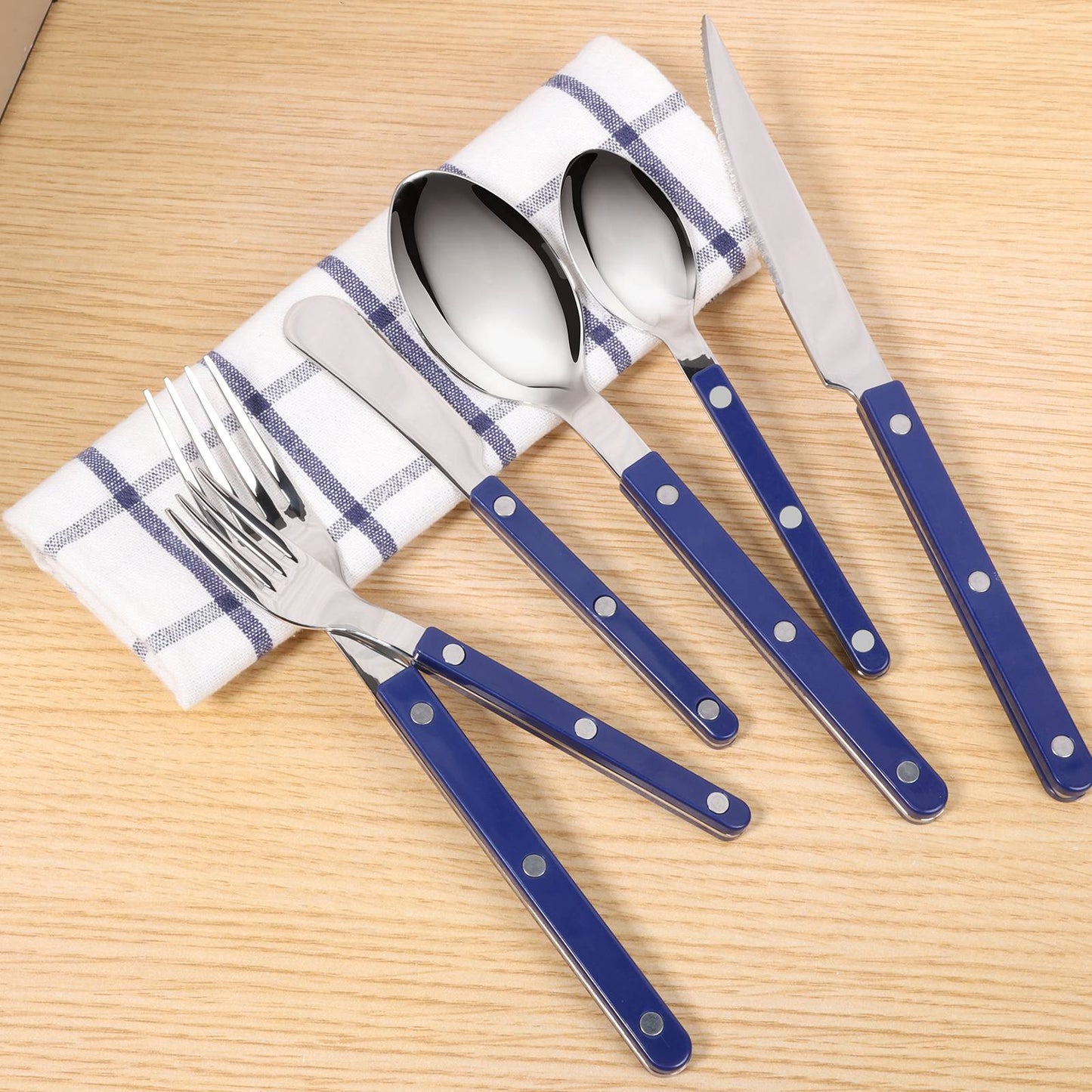 Conjunto de Talheres 6 Peças de Aço Inoxidável Design de Rebite Fino Polimento Faca Garfo e Colher Prata para Cozinha Restaurantes Encontros