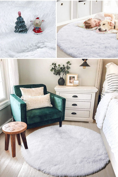 100/120/140/160 Round Rug Fluffy Soft Area Rugs for Kids Girls Room Princess Castle Plush Shag Carpet Cute Circle Bedroom Decor