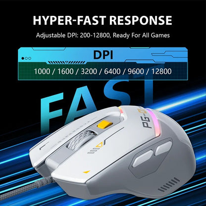 Mouse Inphic PG1 com Fio para Escritório/Jogos com 12 Efeitos de Iluminação RGB e 12800DPI, Adequado para Desktops e Laptops