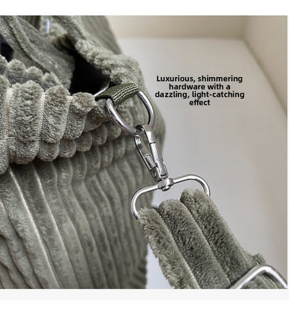 Large Capacity Striped Velvet Handbag Shoulder Bag for Woman Handbags Crossbody Bags, Versatile Letter Corduroy Women's Tote Bag