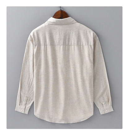 Men's Cotton-Linen Long Sleeve Shirt – Lightweight, Breathable, Vintage-Inspired Business Casual Shirt for Spring/Summer Fashion