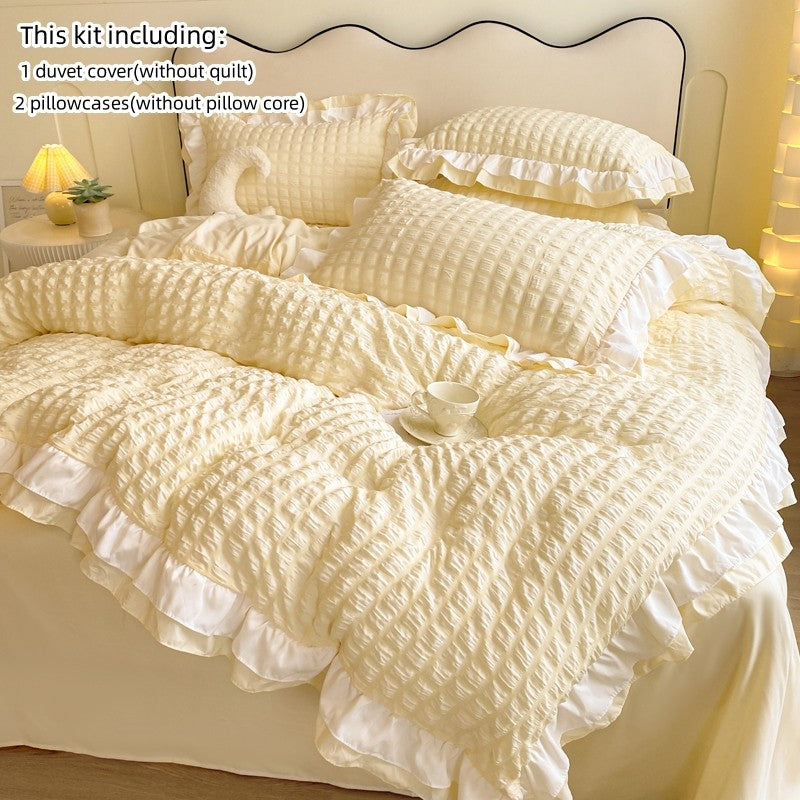 Conjunto de cama de renda coreana 3 peças de seersucker (1*Capa de Edredom + 2*Fronhas, Sem Enchimento) para quarto de hóspedes