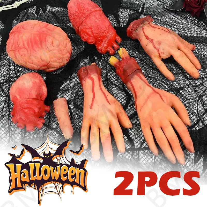 1-2PCS Scary Halloween Decor Bloody Broken Body Parts Fake Hands Legs Arms Brain Heart Horror Party Props