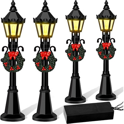 4 Pcs Christmas Mini Street Light Models Dollhouse Streetlight Miniature Village Pathway Lantern Post for DIY Micro Landscape