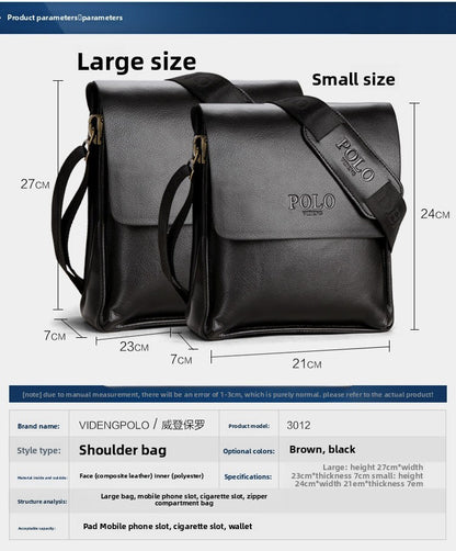 New Men's Bag, Business Shoulder Bag, Wear-resistant Waterproof PU Leather 10 Inch Capacity Men's Briefcase POLO Casual Bag