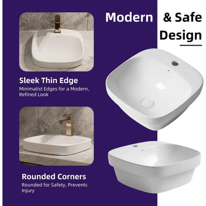 17L x 17D Drop-In Bathroom Sink with Included Pop-Up Drain, Semi-recessed Bathroom Sink for Vanity, Modern Square