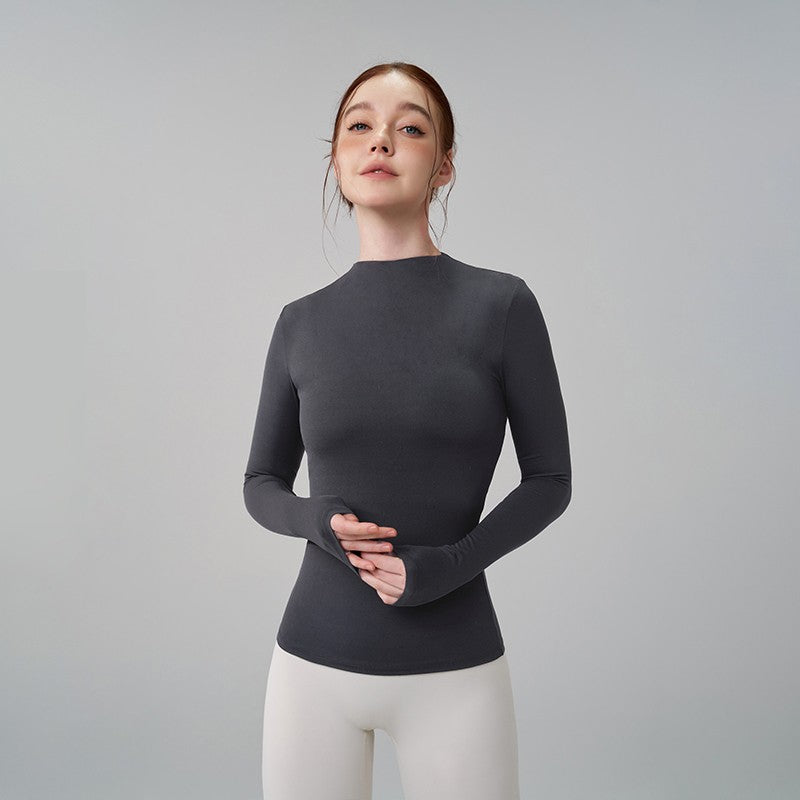 SOISOU 5 Colors Half-High Collar Slim Fit Yoga Top Women's Pilates Pullover Sports Long Sleeve High Elastic Fitness T Shirt