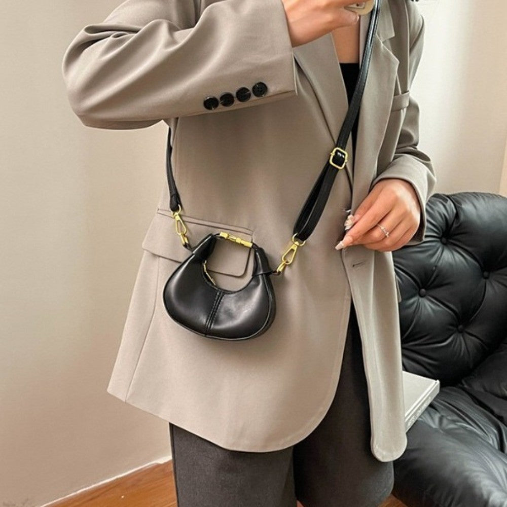 Simple Y2K Pu Leather Handbag Solid Color Minimalist Style Crossbody Bag Coin Purses Half-moon Crescent Bag Ladies