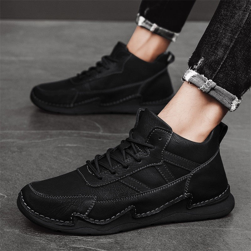 Handmade Mens Low Top Sneakers Classic Mens Leather High Top Shoes Fashion Outdoor Motorcycle Boots Lace Up Non-Slip Ankle Boots
