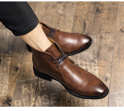 New Men Business Ankle Boots PU High Cut Short Tube Lace Up Business Brand Chelsea Boots European Style Size 38-48 Men Boots