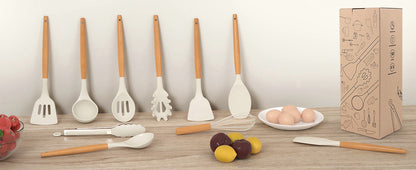 12PCS Silicone Kitchen Utensils Cooking Set Food Grade Cookware Utensils Turner Spatula Measuring Spoon Practical Kitchenware