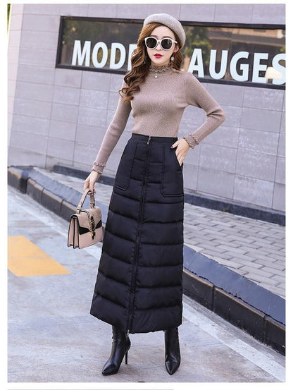 Saia de Algodão Quente de Inverno Grossa Feminina Outono Inverno Nova Saia de Algodão Para Baixo Calça Meia-Corpo 2025 Nova Saia de Inverno Vestido Longo